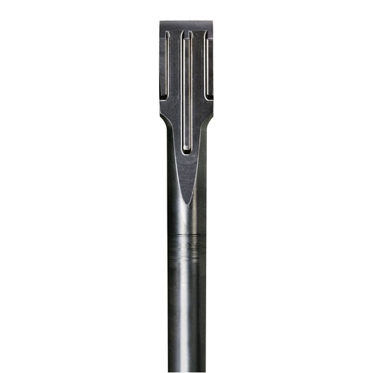Metal chisel bit with flat tip for use with power tools, shown vertically against a white background.