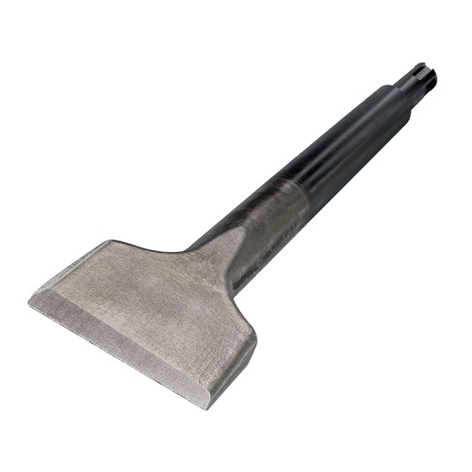 Wide flat metal chisel accessory for DEWALT tools, used in demolition or surface removal tasks.
