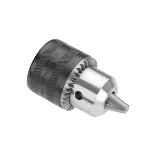 Close-up of a DEWALT DT7012 metal drill chuck with gear teeth, shown on a white background.
