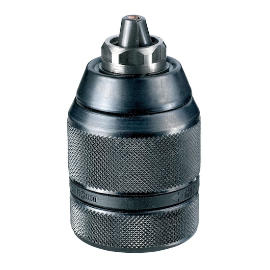 A black DEWALT DT7044 drill chuck attachment with textured grip, designed for power tools.
