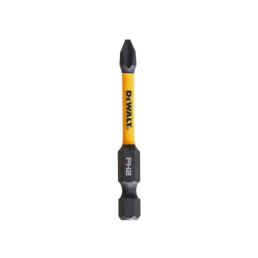 DEWALT PH2 screwdriver bit with yellow shaft and black ends, shown upright on a white background.