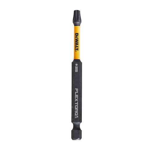 DEWALT star screwdriver bit with yellow and black design, labeled FlexTorq and #25.
