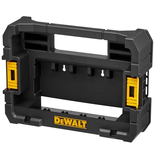 DEWALT DT70716 black plastic tool case holder with yellow accents for modular tool storage.