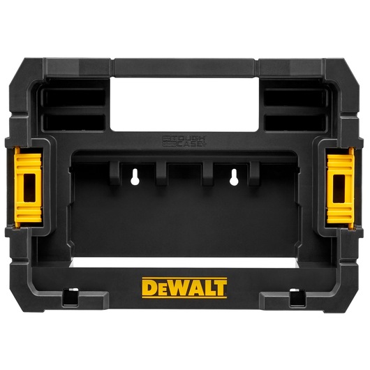DEWALT DT70716 black tool case with yellow latches and handle, suitable for organizing tools and accessories.
