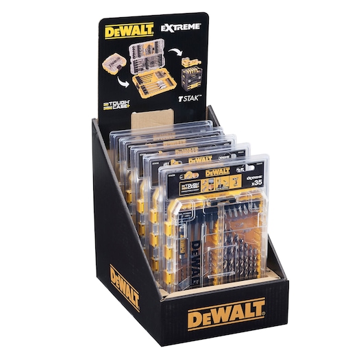 DEWALT Extreme drill bit sets displayed in a black branded box for retail presentation.