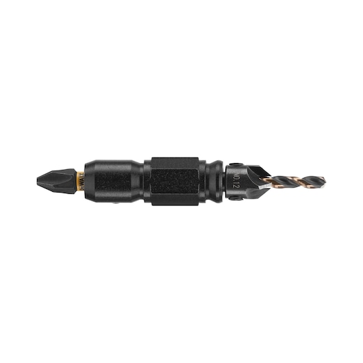 A DEWALT drill and screwdriver bit combination tool, shown on a white background. The tool features a hex shank with a drill bit on one end and a screwdriver bit on the other.