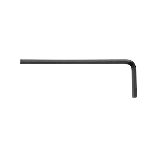 A black L-shaped hex key, commonly used for tightening or loosening hexagonal bolts and screws, shown on a white background.