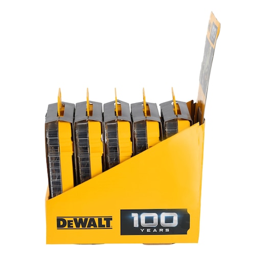 DEWALT display box with tool cases, marking 100 years anniversary.