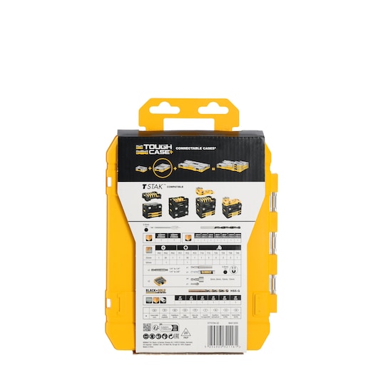 Back view of DEWALT DT70784 Tough Case with details and compatibility info for tool storage and organization.