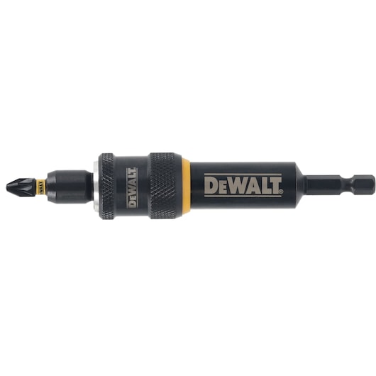 DEWALT DT70788 screwdriver bit holder with a black and yellow design, used for securing screwdriver bits.