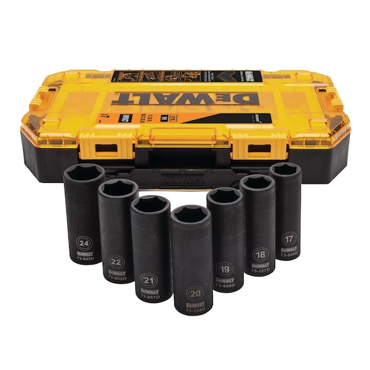 DEWALT x McLaren F1 Team Special Edition Impact Socket Set – closed case with sockets in foreground