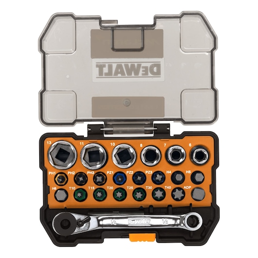DEWALT x McLaren F1 Team Special Edition 24 Piece Screwdriving & Socket Set open case