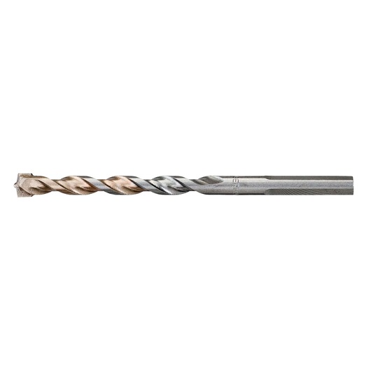 A single masonry drill bit with a metallic finish, featuring a spiral design and a flat tip, photographed on a white background.