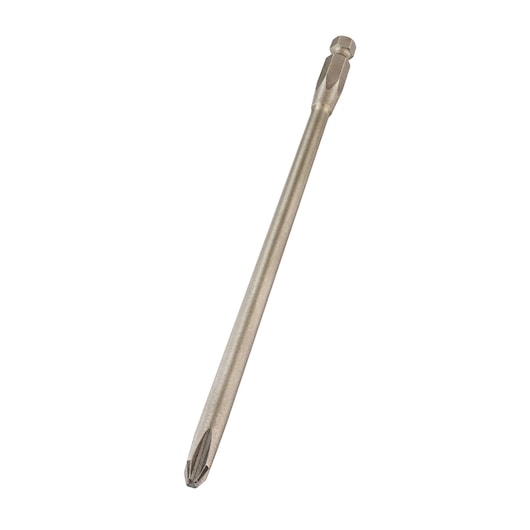 Long Phillips screwdriver bit with hex shank, suitable for use with power tools.