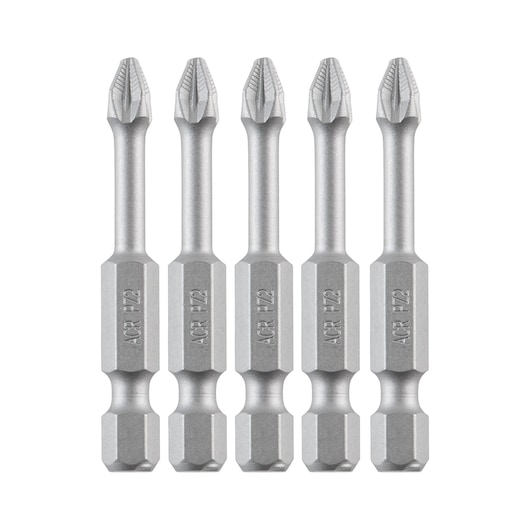 Set of five DEWALT DT7226 screwdriver bits, silver finish, displayed vertically side by side on a white background.