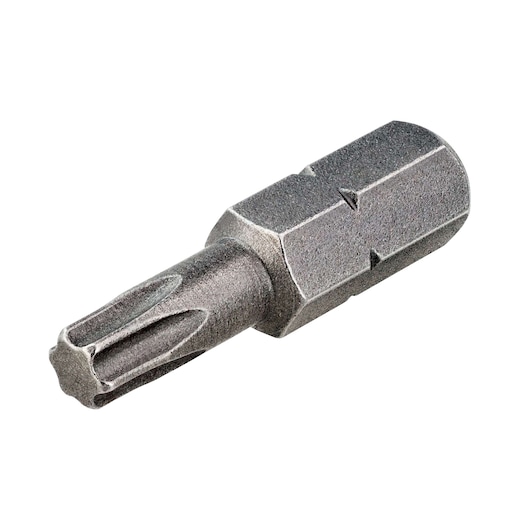 Hex shank Torx screwdriver bit in metal with star-shaped tip for power tools.