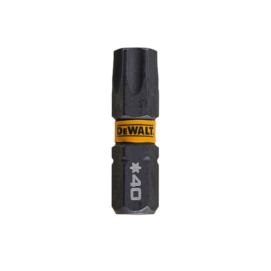 DEWALT DT7373 T40 screwdriver bit with yellow band and logo, for use in power tools.