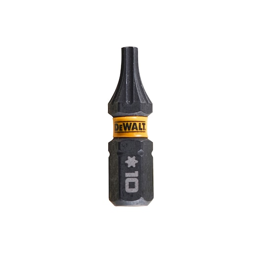 DEWALT DT7379T star screwdriver bit with yellow DEWALT ring, shown upright on white background.
