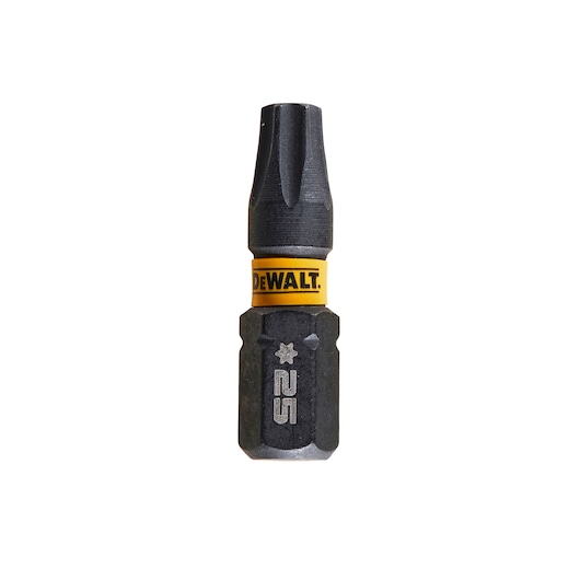 DEWALT DT7382T screwdriver bit with a black body and yellow DEWALT ring, shown on a white background.