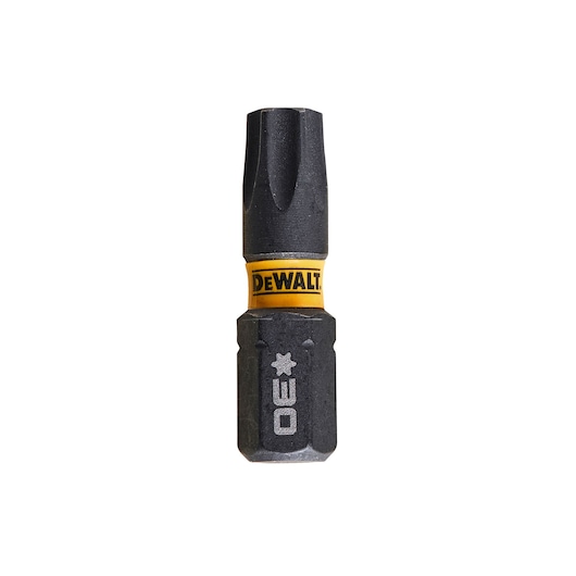 DEWALT DT7384T Torx screwdriver bit, black and yellow, isolated on white background.