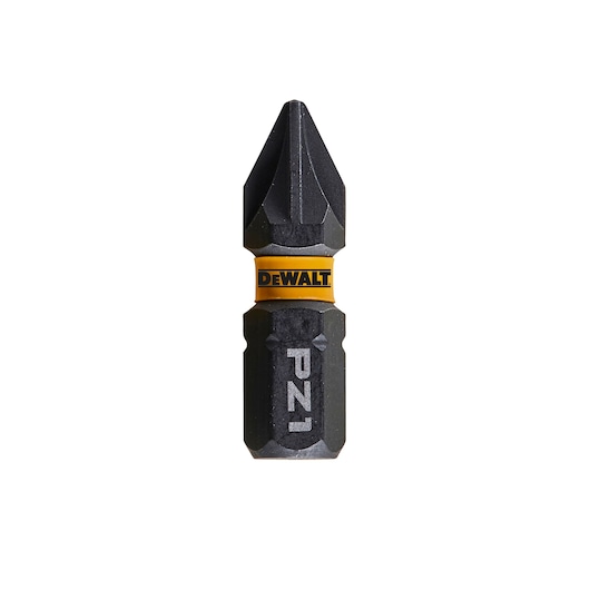 DEWALT PZ1 screwdriver bit with yellow ring, black finish, designed for use with power tools.
