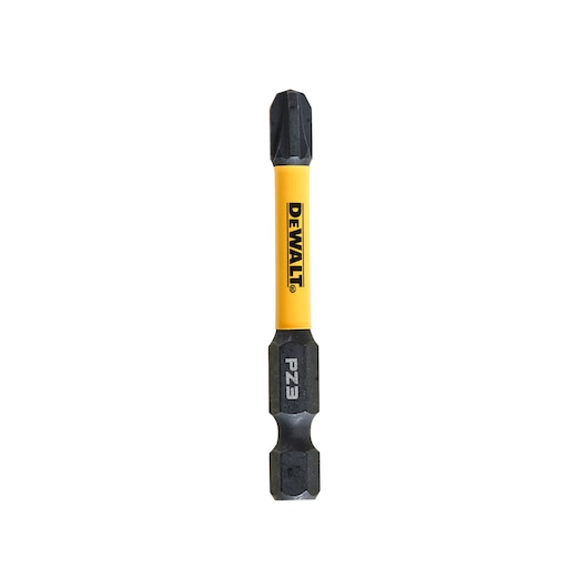 DEWALT PZ3 screwdriver bit with yellow center and black ends, isolated on a white background.