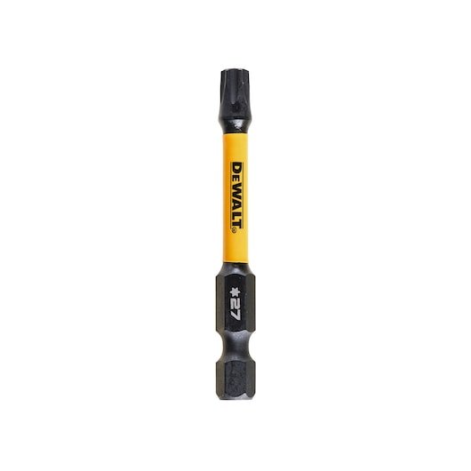DEWALT DT7397T impact screwdriver bit with yellow shaft and black ends, star tip, on white background.