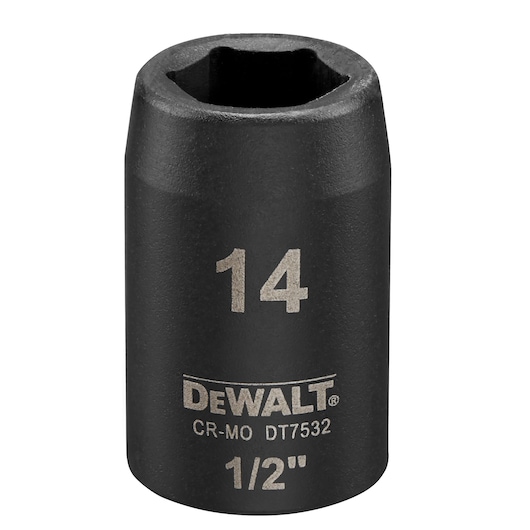 DEWALT DT7532 14mm 1/2" socket for tools, black metal, with product number printed on front.