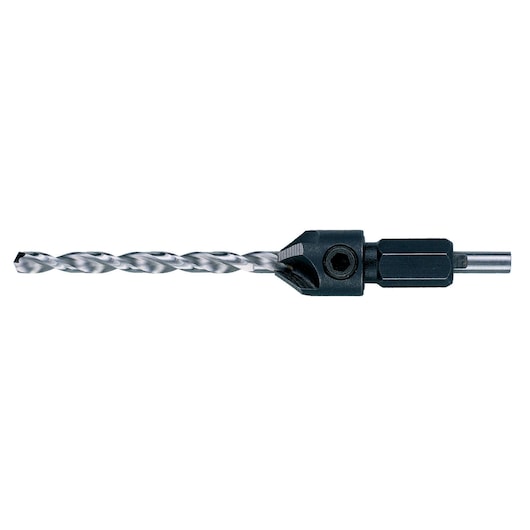 Metal DEWALT drill bit with hex shank shown against a white background.