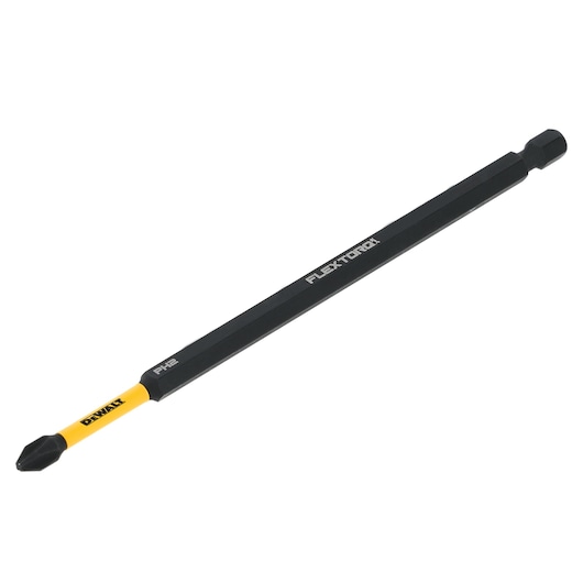 DEWALT FLEXTORQ screwdriver bit with yellow and black design, shown on white background.