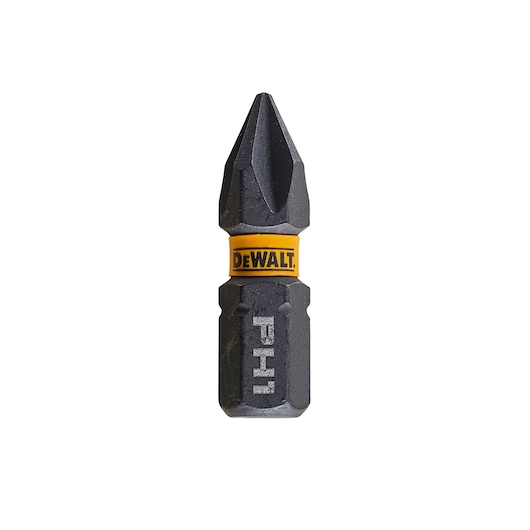 DEWALT PH1 screwdriver bit with yellow collar for drill use, shown on white background.