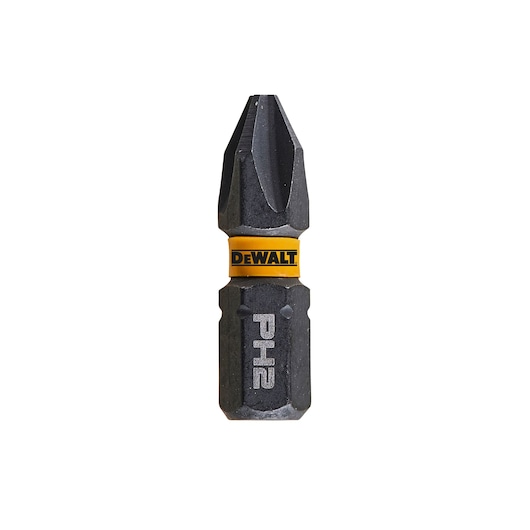 DEWALT PH2 screwdriver bit with a yellow ring, designed for use with power tools.