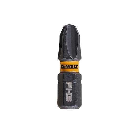 DEWALT PH3 screwdriver bit with yellow ring, designed for use with power tools. Close-up product image.