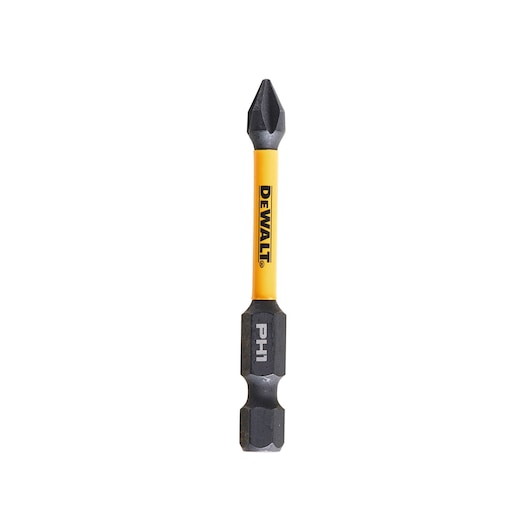 DEWALT PH1 screwdriver bit, yellow and black, hex shank type, for use with power tools.