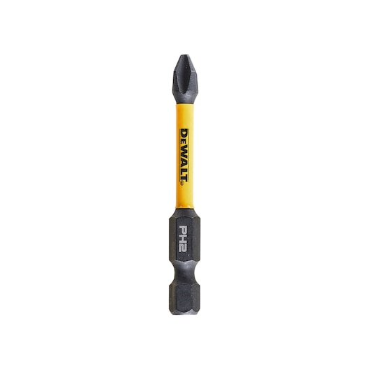 DEWALT DT7998T PH2 screwdriver bit with yellow shaft and black tips, designed for power tools.