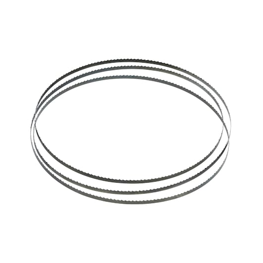 Three metal band saw blades arranged in a circular shape on a white background.