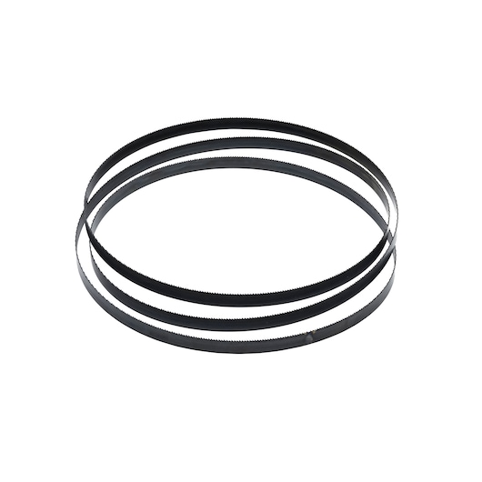Circular metal band saw blade with fine teeth, used for cutting materials in woodworking or metalworking.