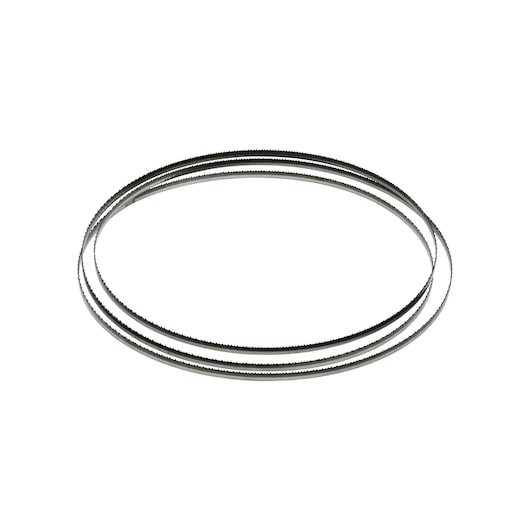 Three steel band saw blades in a loop, shown against a plain white background.