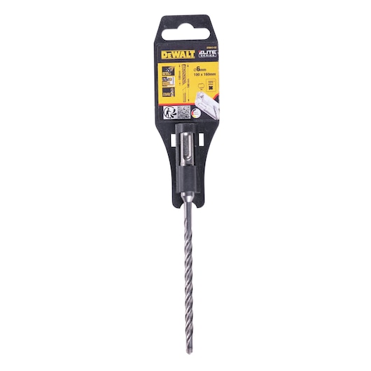 A DEWALT Elite Series drill bit, SDS plus, 6mm diameter and 160mm length, shown in its retail packaging.