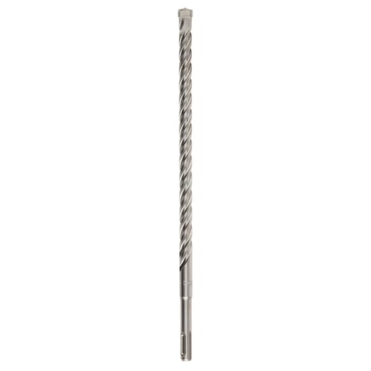 A single long, metallic rotary hammer drill bit with a spiral flute design, used for drilling into concrete and masonry surfaces.