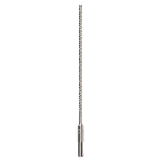 Long, spiral metal drill bit for rotary hammer, shown upright on a plain white background.