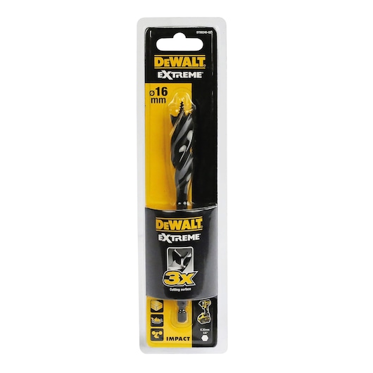 DEWALT Extreme 16mm drill bit in retail packaging, suited for impact drill use.