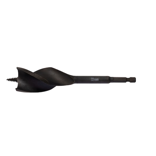 A DEWALT DT90245 wood drill bit with a spiral design and a screw tip. The bit is marked with '32mm' indicating its diameter.