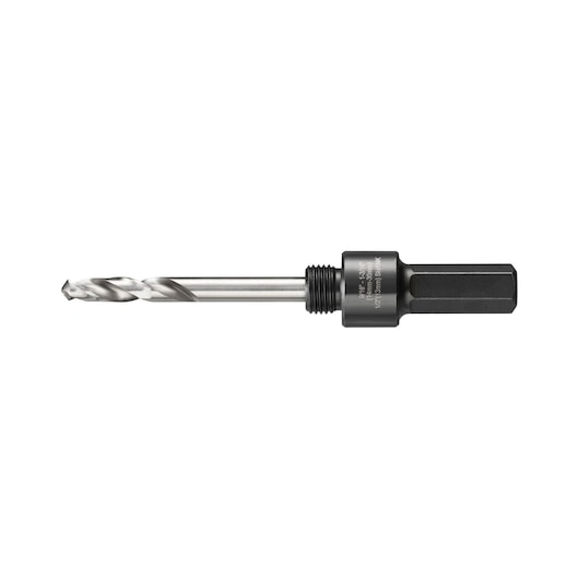 DEWALT drill bit with hex shank and adapter for power tool use, silver and black, product close-up.