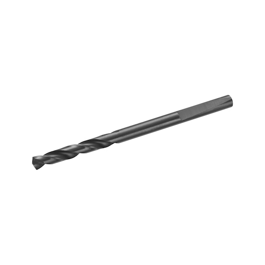 A single black metal twist drill bit for use with power drills, shown on a white background.