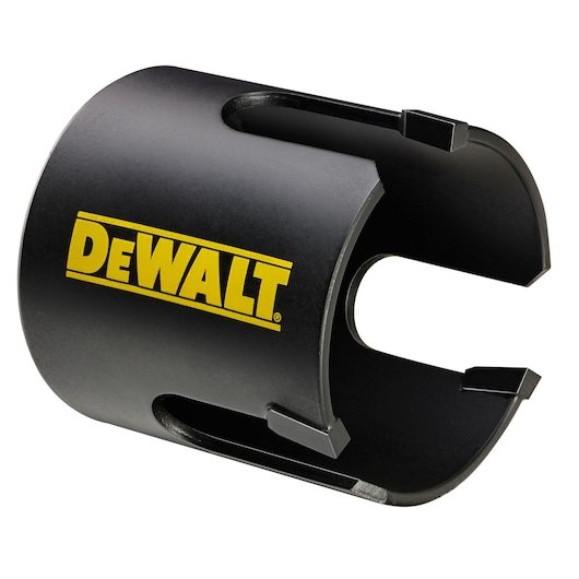 Black cylindrical DEWALT pipe cutting tool with yellow DEWALT logo, shown at an angle against a white background.