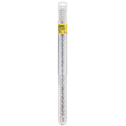 A DEWALT DT9435 extreme SDS Max drill bit, shown inside its transparent plastic packaging with a yellow label at the top.