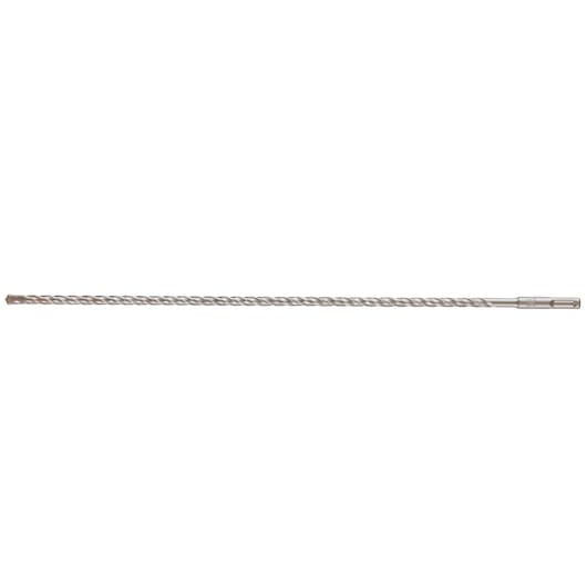 A long, silver-colored DEWALT drill bit with a spiral design, suitable for masonry or concrete drilling.