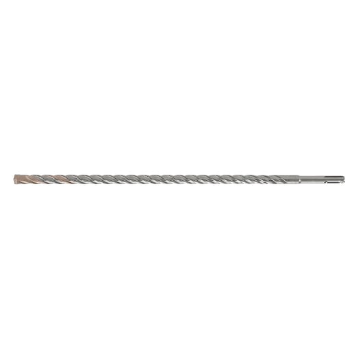 A long, metal SDS rotary hammer drill bit with a spiral design and flat tip, shown against a white background.