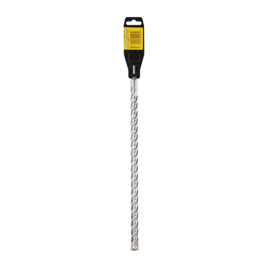 A DEWALT DT9590 masonry drill bit with a spiral design, shown with its retail packaging attached at the top.